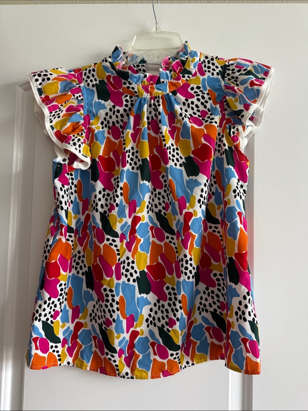 Colorful Abstract Flutter Sleeve Blouse